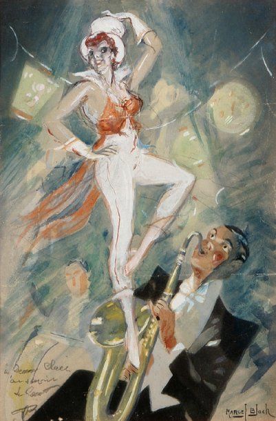 Marcel BLOCH (1884-?) Jazz et cabaret Gouache et aquarelle sur papier Signée en bas...