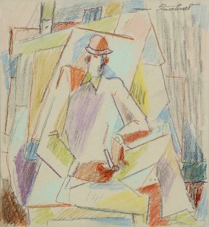 Jean FAUBERT (né en 1944) Fumeur assis Pastel Signé en haut à droite 25 x 23 cm