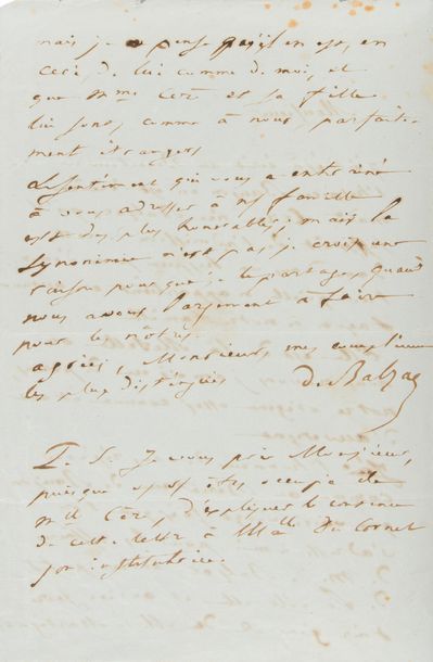 null BALZAC Honoré de (1799-1850).
L.A.S. « de Balzac », [Passy mai ? 1844, à Isidore...