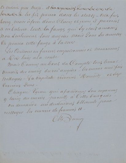 null DUMAS père Alexandre (1802-1870).
manuscrit autographe signé « Alex Dumas »,...