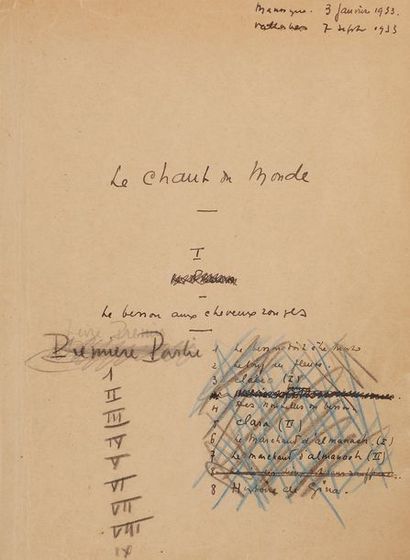 null GIONO Jean (1895-1970).
MANUSCRIT autographe signé « Jean Giono », Le Chant...