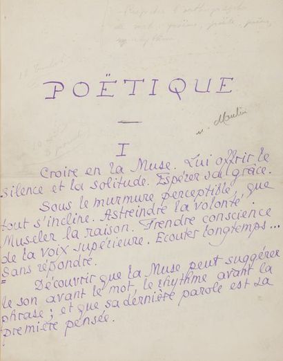 null LOUŸS Pierre (1870-1925).
MANUSCRIT autographe signé « Pierre Louÿs », Poëtique,...