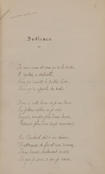 null ROSTAND Edmond (1868-1918).
MANUSCRIT autographe signé « Edmond Rostand », Les Musardises,...