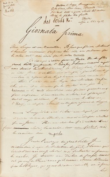 null STENDHAL (1783-1842).
MANUSCRIT en partie autographe, Des Périls de la Langue...