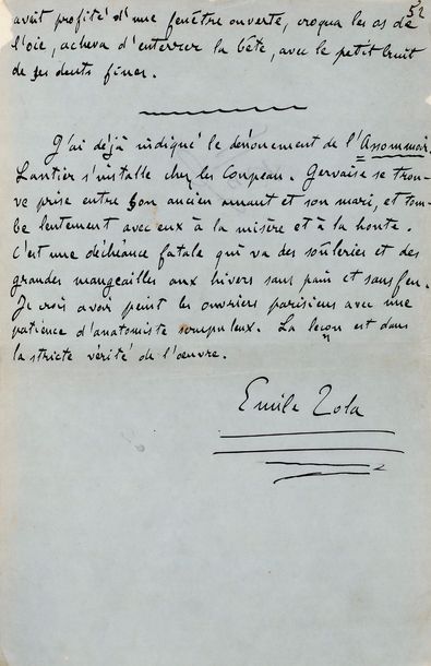 null ZOLA Émile (1840-1902).
TROIS MANUSCRITS autographes signés « Émile Zola »,...