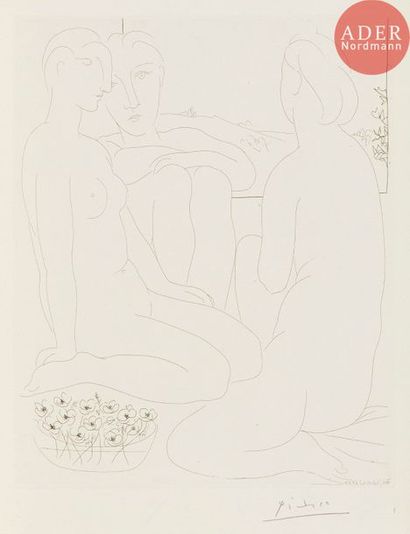 Pablo Picasso (1881-1973) Pablo Picasso (1881-1973) 
Trois femmes nues et une coupe...