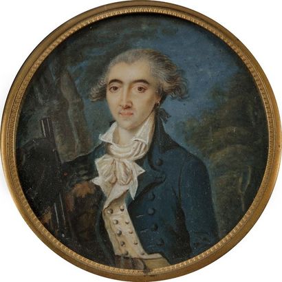 null École française du XVIIIe siècle
Portrait d’un chasseur avec son fusil, anneau...