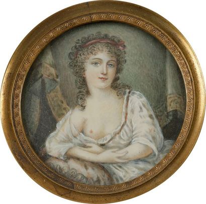 null École française du XIXe siècle
Portrait de femme en perruque en buste de face...