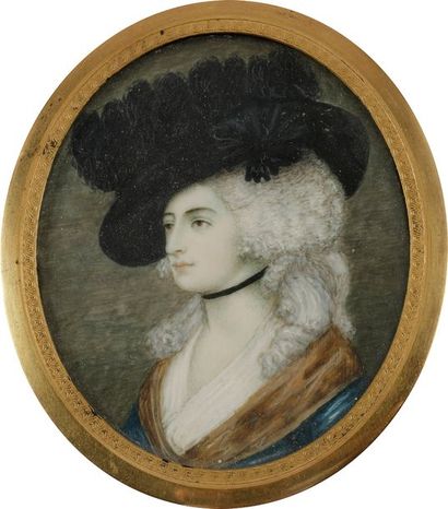 null École française du XIXe siècle
Portrait de femme en perruque en buste de face...
