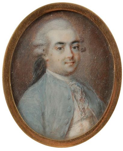 null École française du XVIIIe siècle
Portrait d’homme en veste bleue, gilet beige,...