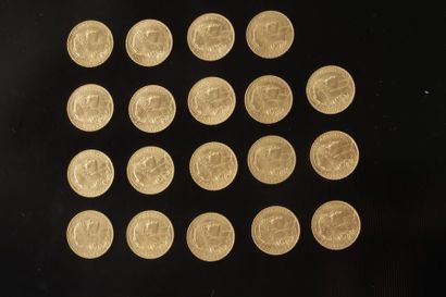 null 19 pièces de 20 Francs en or. Type Coq.
1907 (4) - 1908 (2) - 1910 - 1911 (2)...