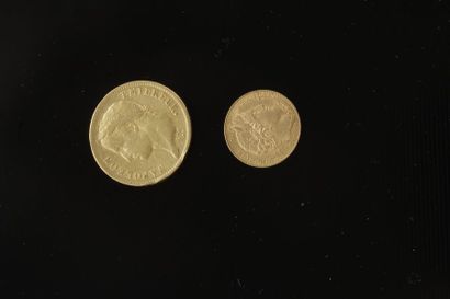null Lot de 2 pièces françaises en or :
- 1 pièce de 40 Francs en or. Type Napoléon...
