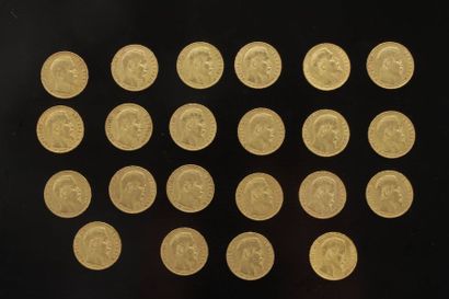 null Lot de 22 pièces de 20 Francs en or. Type Napoléon III non Lauré.
1855 A (10)...