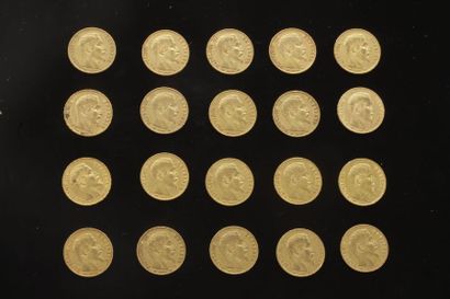 null Lot de 20 pièces de 20 Francs en or. Type Napoléon III non Lauré. 
1859 A (14)...