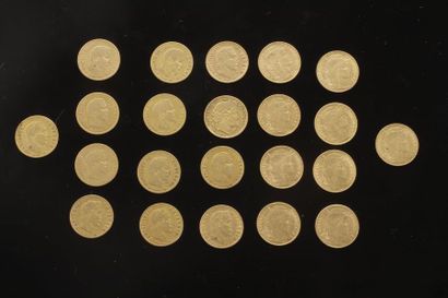 null Lot de 22 pièces de 10 Francs en or:
- Type Cérès. 1851 A
- Type Napoléon III...