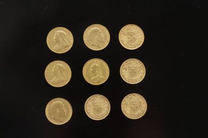 null Lot de 9 pièces en or étrangères dans un sachet numéroté 2017058: 
- 4 pièces...
