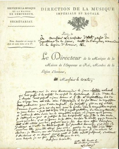 null Jean-François LESUEUR (1760-1837). L.A.S., [1805 ?], au comte Nicolas Frochot ;...