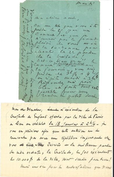 null Gabriel PIERNÉ (1863-1937). 3 L.A.S., [1902-1908] et s.d. ; 5 pages in-8 ou...