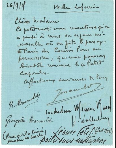 null Maurice RAVEL (1875-1937). L.S., écrite et signée par Jean Marnold, co-signée...
