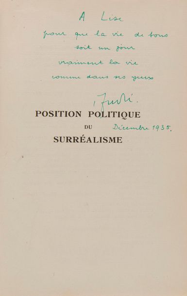 null André BRETON. Position politique du Surréalisme (Paris, Éditions du Sagittaire,...