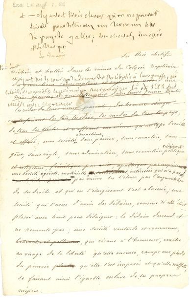 null François-René de CHATEAUBRIAND. Note autographe, et manuscrit avec corrections...