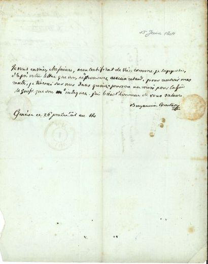 null Benjamin CONSTANT (1767-1830). L.A.S., Genève 26 prairial XII (15 juin 1804),...