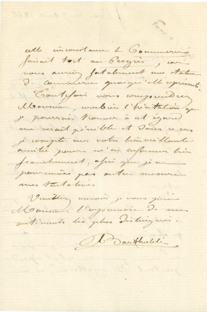 null Auguste BARTHOLDI (1834-1904) sculpteur. L.A.S., Paris 6 avril 1866 ; 2 pages...