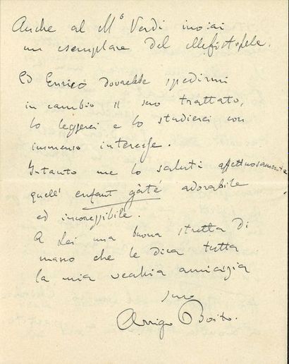 null Arrigo BOÏTO (1842-1918). L.A.S., [1876 ?], à la Signora Rita ; 4 pages in-8,...