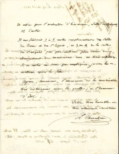 null Luigi CHERUBINI (1760-1842). L.A.S., Paris 24 avril 1821, à M. Verneur, chef...