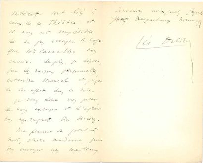 null Léo DELIBES (1836-1891). 2 L.A.S., 1886 ? et s.d., [à Mme Henriette Fuchs] ;...