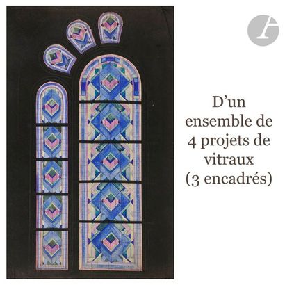 null LUCIEN VIROT (1909-2003) 
Vitraux
Réunion de 4 projets de vitraux dont 3 encadrés....