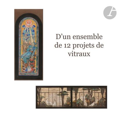 null LUCIEN VIROT (1909-2003) 
Réunion de 12 projets de vitraux, dont un pour les...