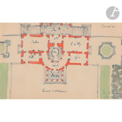 null EMILIO TERRY (1890-1969)
Ensemble de 9 études - plans de niveau (vues de dessus),...