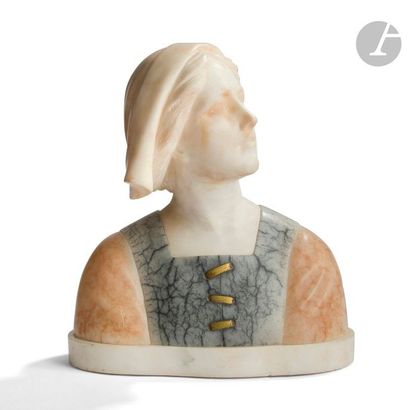 null D’APRÈS HENRI CHAPU (1833-1891)
Jeanne D’Arc à Domrémy 
Buste sculpté. Épreuve...