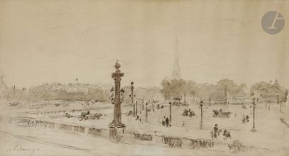 null Albert LEBOURG (1849 - 1928)
Paris, la tour Eiffel vue de la place de la Concorde
Crayon,...