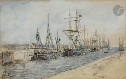 null Johan Barthold JONGKIND 
(1819 - 1891)
Le Havre, 1862
Aquarelle.
Signée, datée...