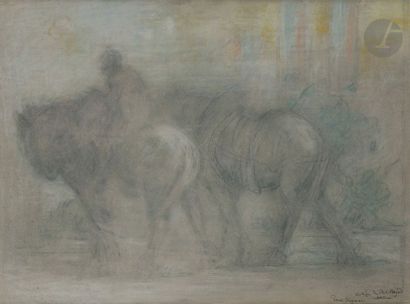 null Charles ANGRAND (1854 - 1926)
Le Matin : deux chevaux partant au labour
Pastel...