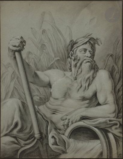 null Hugues TARAVAL (1729 - 1785)
Dieu du fleuve d’après Carle van Loo
Pierre noire,...