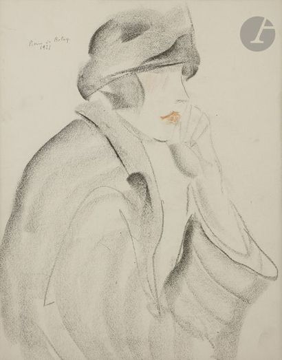 null Pierre de BELAY (1890 - 1947)
Femme accoudée, 1921
Fusain et aquarelle.
Signé...