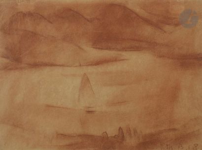 null Rodolphe-Théophile BOSSHARD (1889 - 1960)
Voilier sur un lac de montagne, 1918
Sanguine.
Signé...