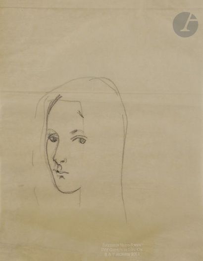 null Léonard-Tsuguharu FOUJITA 
(1886 - 1968)
Jeune femme au voile
Crayon noir.
Porte...