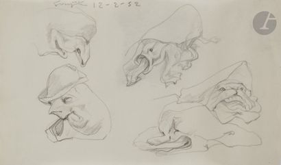 null Léonard-Tsuguharu FOUJITA (1886 - 1968)
Étude de visages écorchés, 1952
Mine...