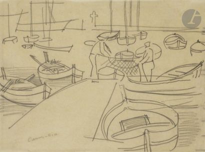 null Raoul DUFY (1877 - 1953)
Les Barques
Crayon sur papier calque.
Annoté « Cannes-Nice...