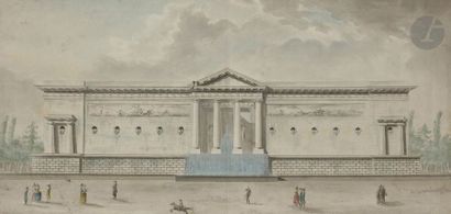 null ÉCOLE FRANÇAISE du XVIIIe siècle
Projet animé d’un bâtiment avec une fontaine
Aquarelle,...