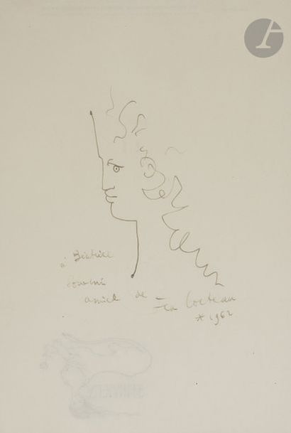 null Jean COCTEAU (1889 - 1963)
Portrait de femme, 1962
Feutre.
Signé, daté et dédicacé...