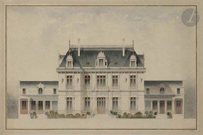 null ÉCOLE FRANÇAISE de la fin du XIXe siècle
Projet d’un hôtel particulier, 1882
Aquarelle,...