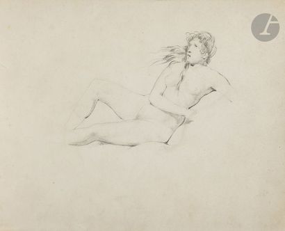 null ÉCOLE FRANÇAISE du XIXe siècle
Femme nue assise
Crayon noir.
Monogrammé au verso...