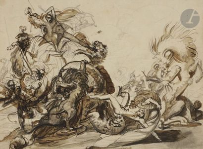 null Antoine-Jean Gros, 
dit Baron GROS 
(1771 - 1835)
Chasse aux lions
Plume et...