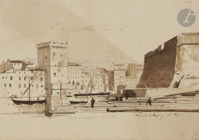 null François-Victor SABATIER 
(1823 - 1891)
Le Port de Marseille, 1858
Dessin à...