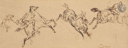 null ÉCOLE FRANÇAISE du XIXe siècle
4 études de cheval avec jockey
Plume et encre...